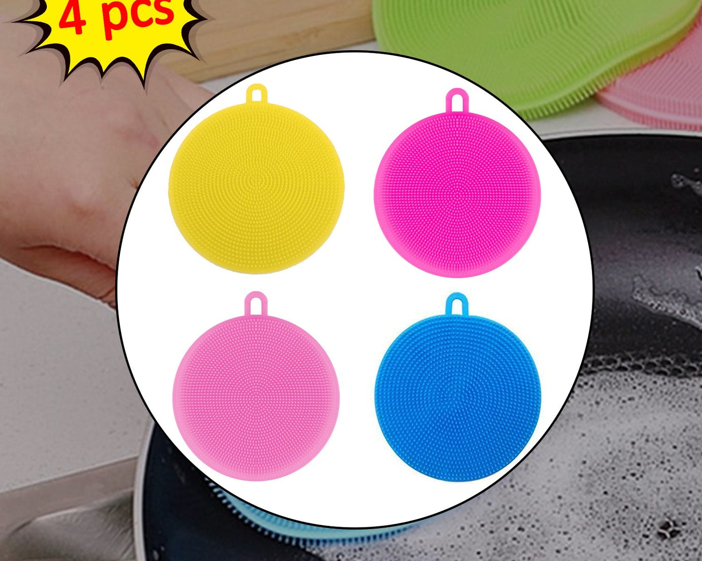 Colorful silicone scrubber sponge, mildew-resistant and non-stick.