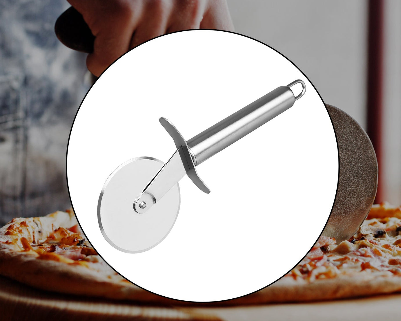 Durable stainless steel pizza cutter with easy grip