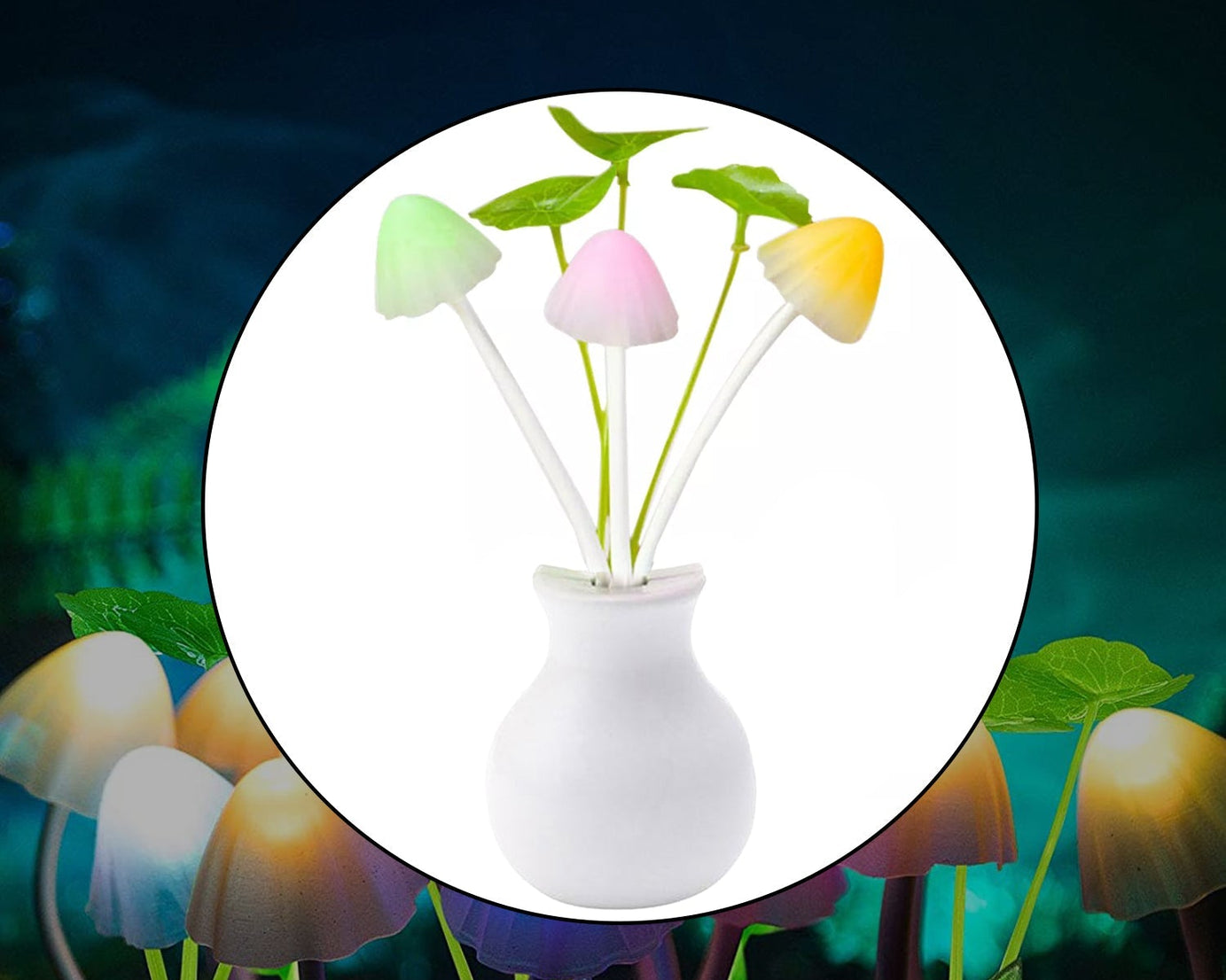 Multicolor mushroom lamp with automatic ON/OFF sensor.