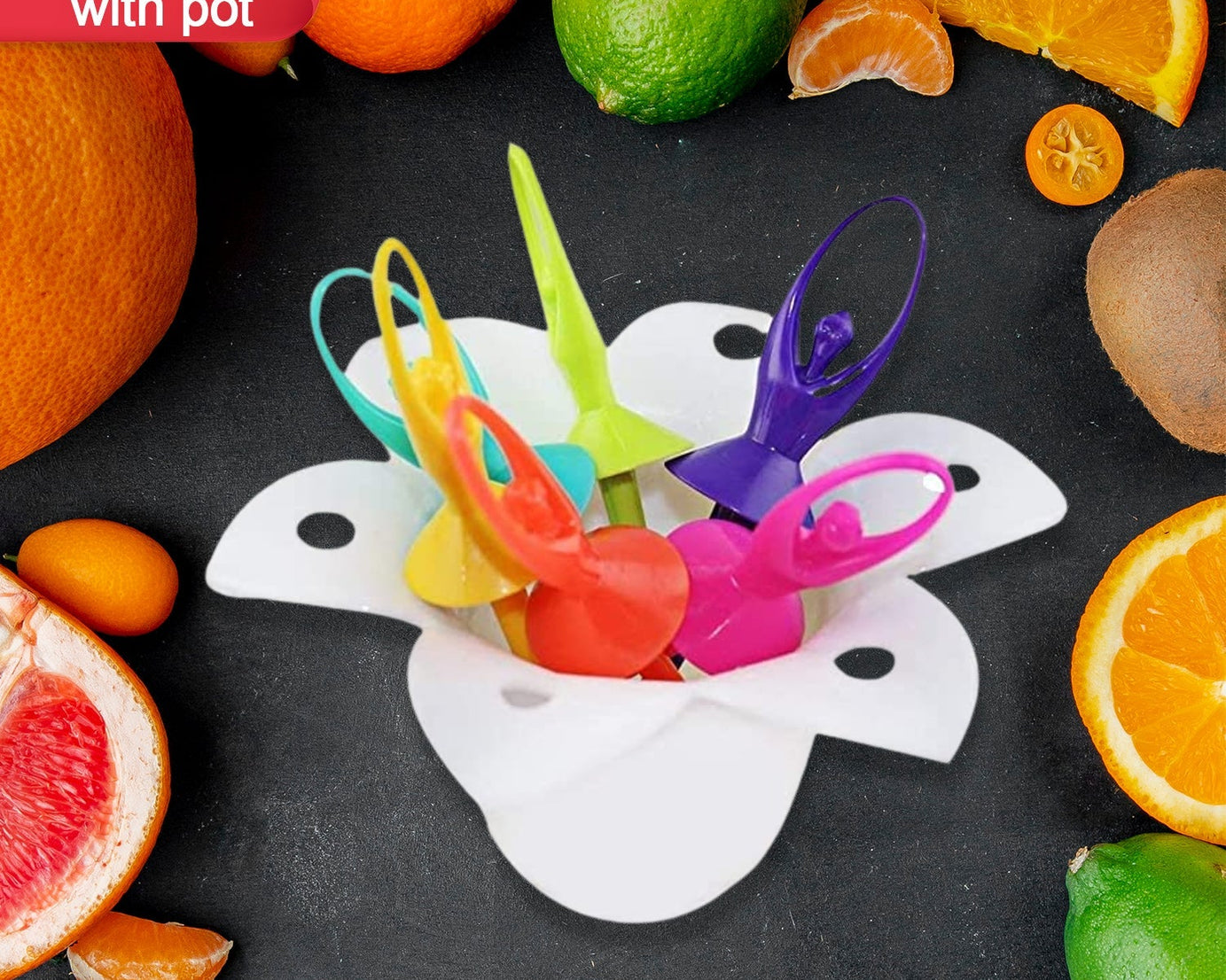 Fruit fork set with stand, designed as dancing dolls