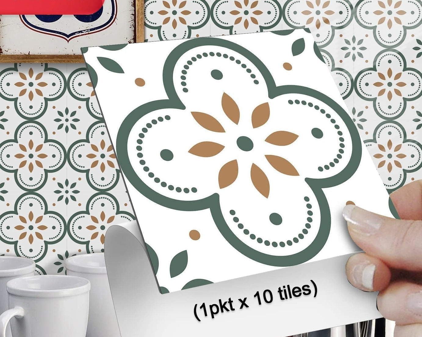 Peel and Stick Floor Tiles Kitchen / Bathroom Backsplash Sticker Detachable Waterproof DIY Tile Stickers for Wall Decoration Tiles Home Decoration (8x8 Inch / 10 Pcs Set)