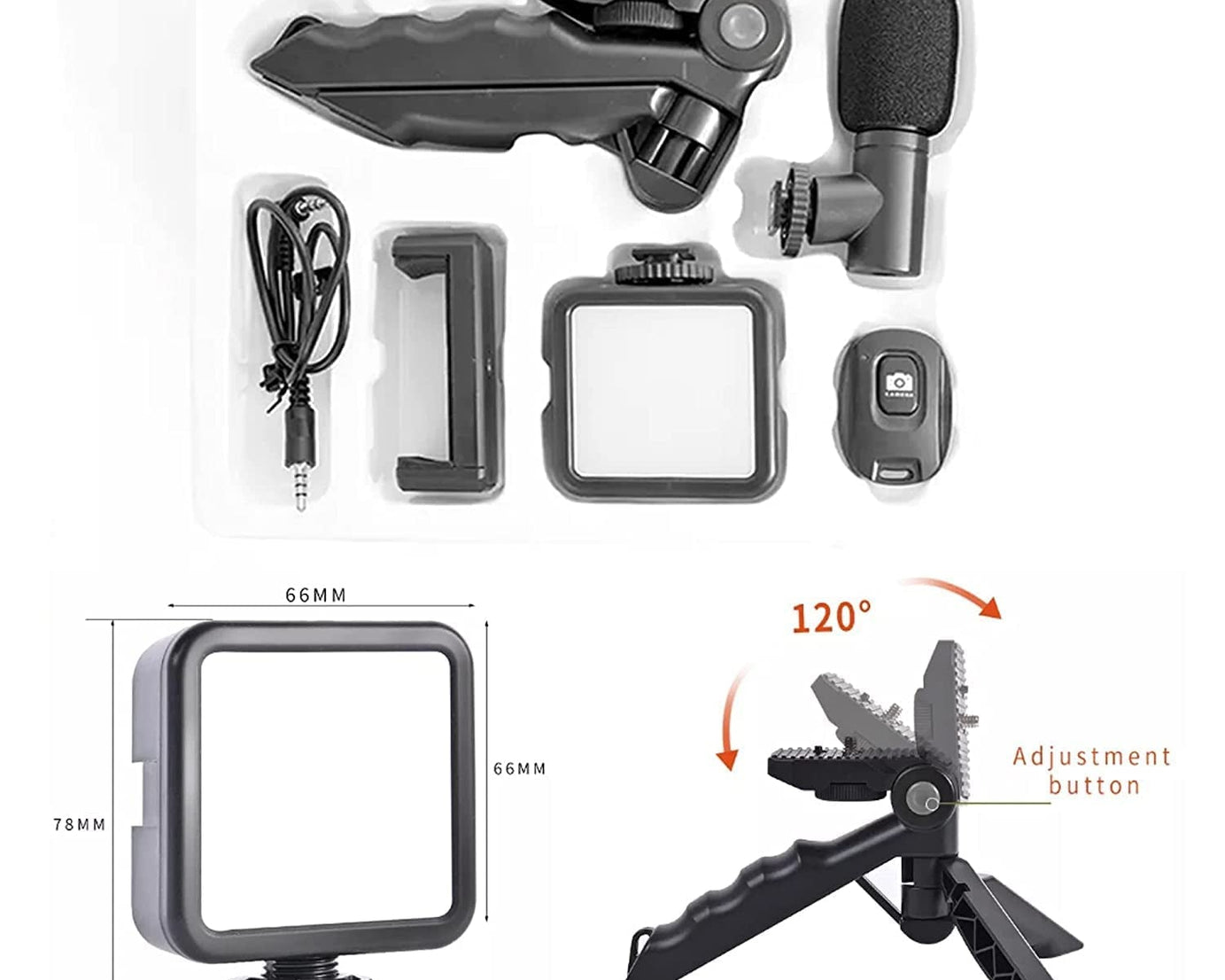 Vlogging kit with phone clip and tripod