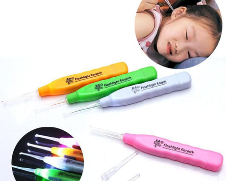 Earpick with LED light and integrated tweezer.