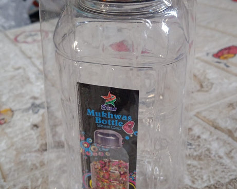 Plastic Transparent Mukhwas Bottle With Steel Cap / Mouth Freshener / Dryfruits Multipurpose Air Tight and BPA Free Kitchen Storage Bottle (1 Pc)