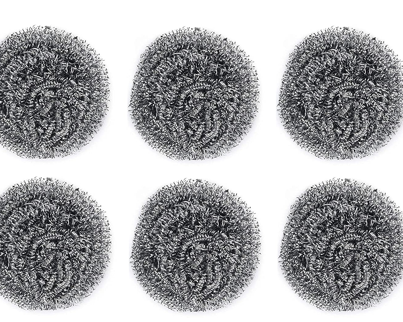 Round stainless steel scrubbers, pack of 6
