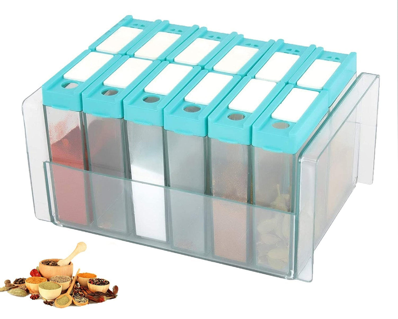 2407 Plastic Spice Jars Dispenser Masala Rack Easy Flow Storage 