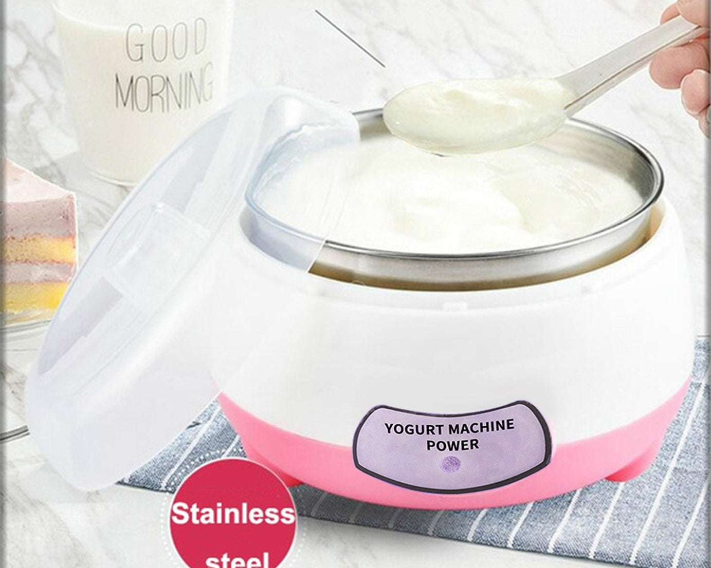 Stainless steel yogurt maker.