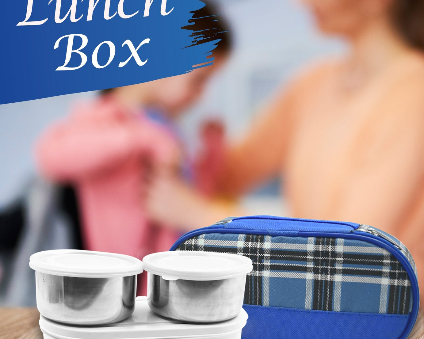 Various views of stainless steel lunch containers