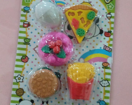 3D Food Shape Fancy & Stylish Colorful Erasers, Mini Eraser Creative Cute Novelty Eraser for Children Eraser Set for Return Gift, Birthday Party, School Prize(5 Pcs Set)