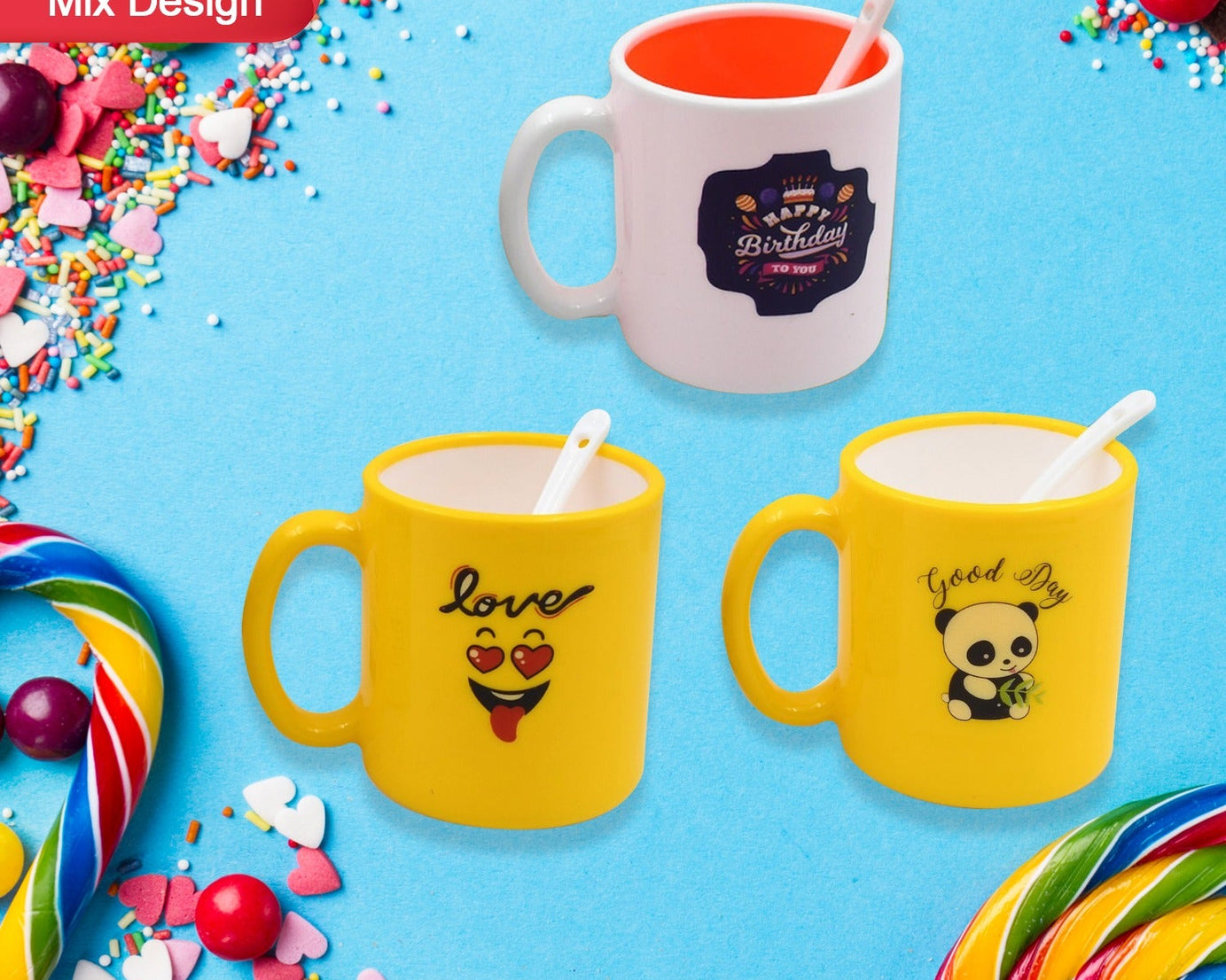 Mix Design & Color Coffee Mug With Spoon and box packing, Design Coffee Mug Used for Drinking and Taking Coffees and Some Other Beverages in All Kinds of Places (1 pc)