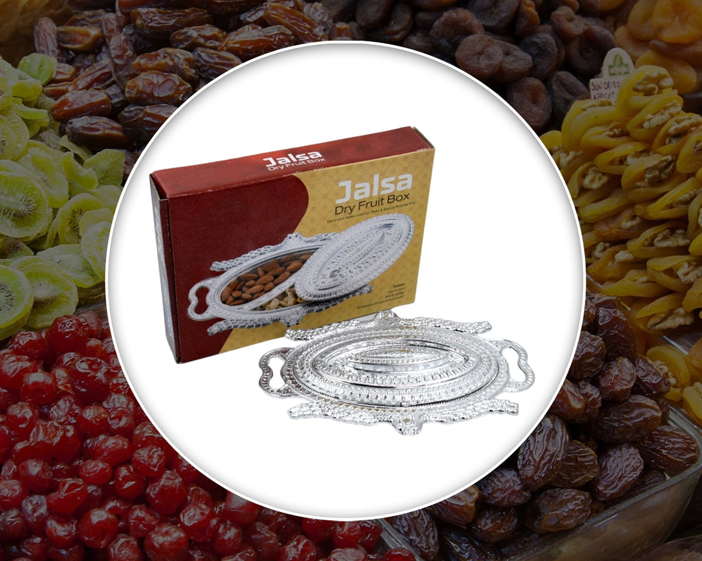 Elegant dry fruit serving tray with silver finish