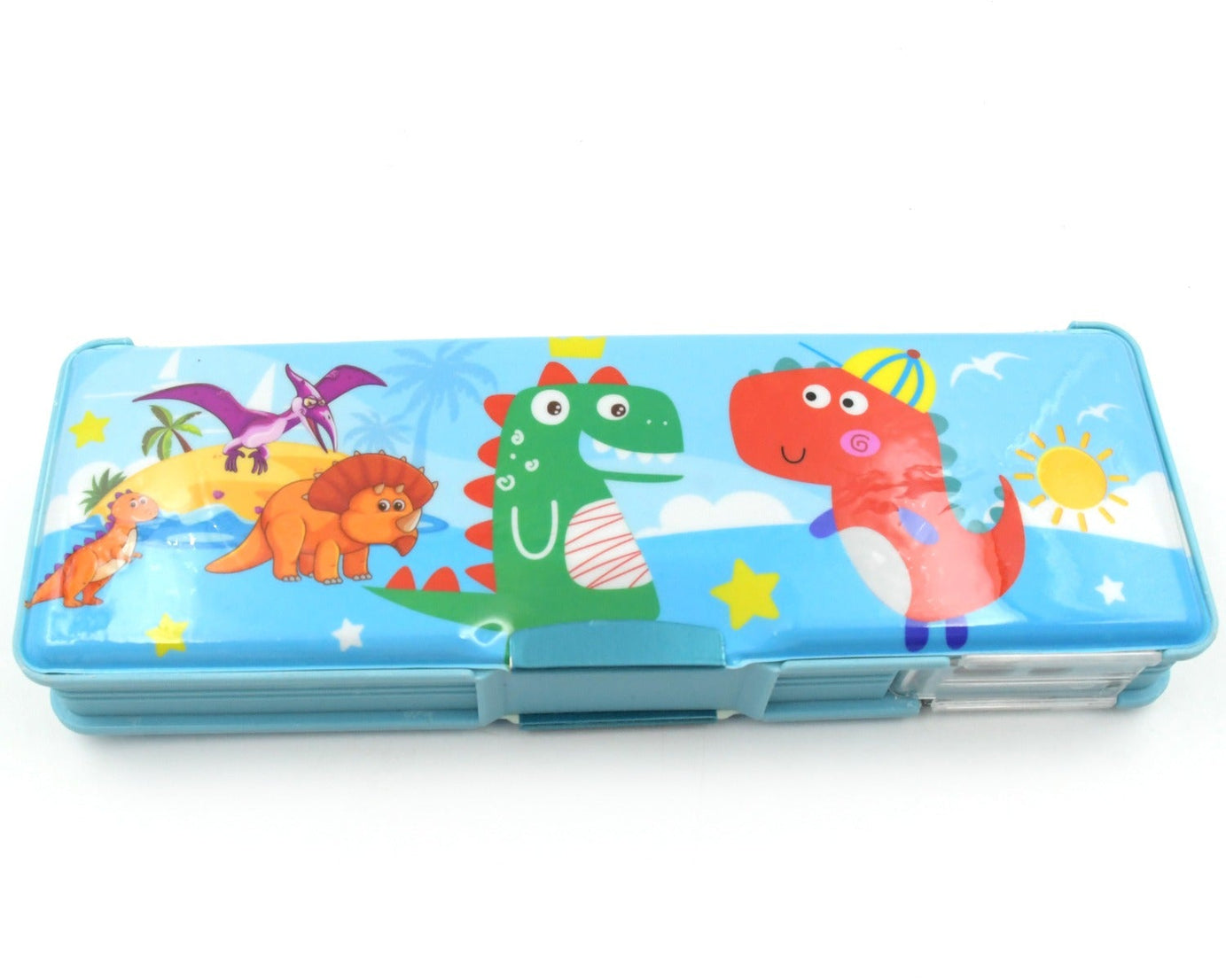 Multipurpose Compass Box, Plastic Double Deck Pencil Case with 2 Compartments, Supplies Utility Box Storage Organizer, Pencil Box for School, Cartoon Printed Pencil Case for Kids, Birthday Gift for Girls & Boys (1 Pc Mix Design)