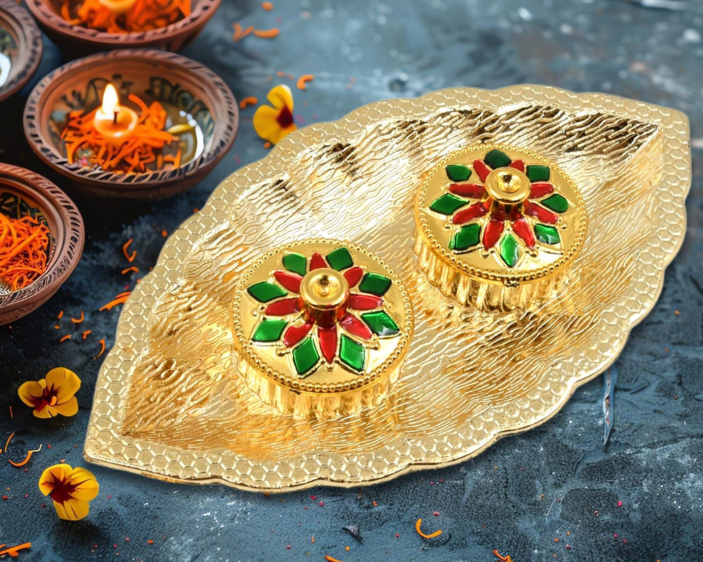 Leaf Shape Special Puja Thali (1 Pc / Mix Design)
