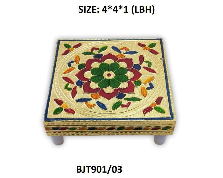 Wooden chowki set in multi-color for pooja