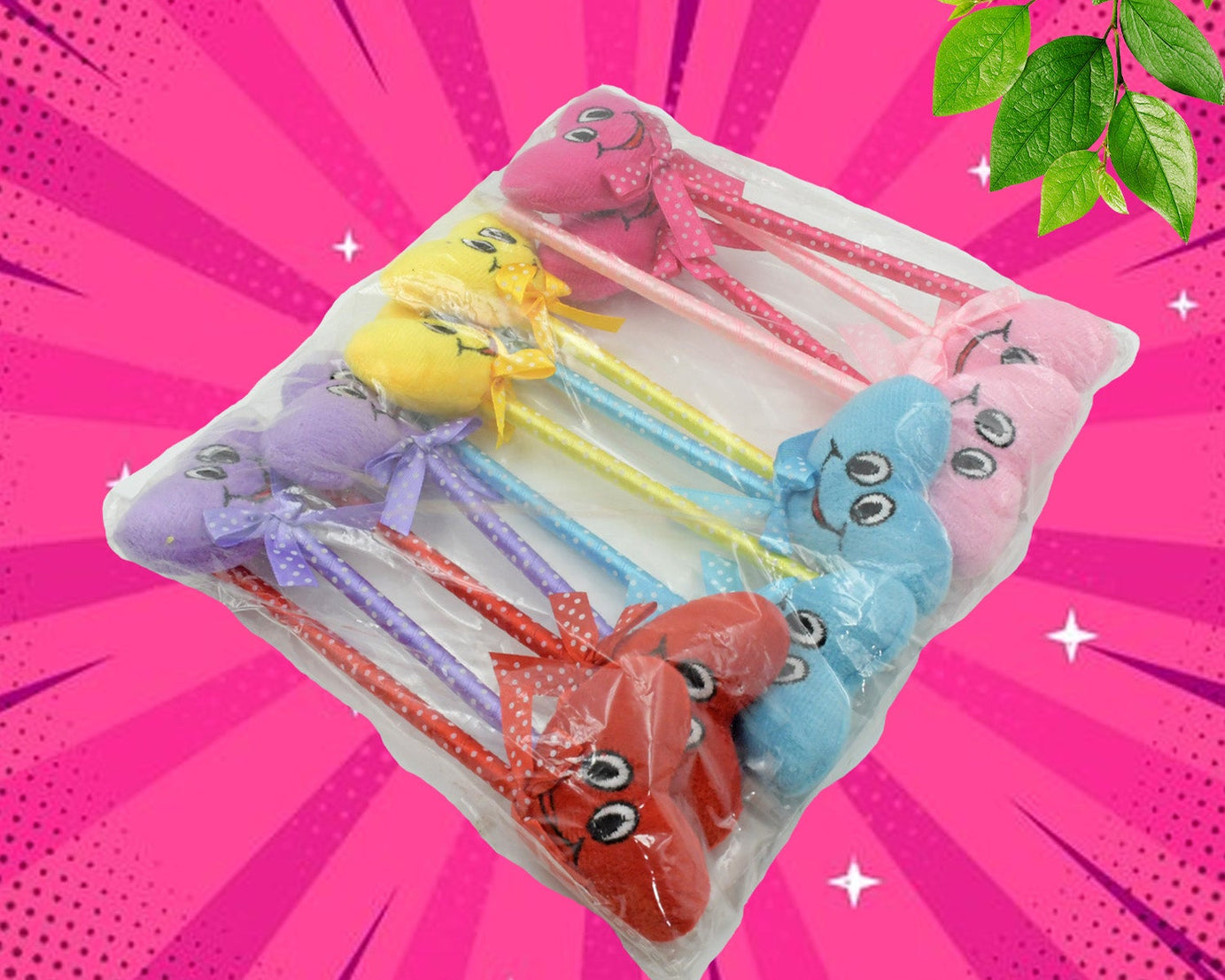 Cute Cartoon Shape & Heart Design Facy Writting Pen Attached Rattle | Ball Pen Smooth Writing For Wedding , Events & Multiuse Pen  Best Pen l Use for Kids (12 Pcs Set Mix Design & Color)