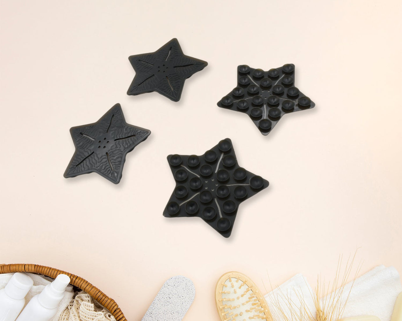 Mini  Pvc Anti-Slip Bat Mat Non Slip Baby Bath Mats, Mini Child Safety Anti Slip Shower Mats Star Shaped for Kids (4 pc Set)