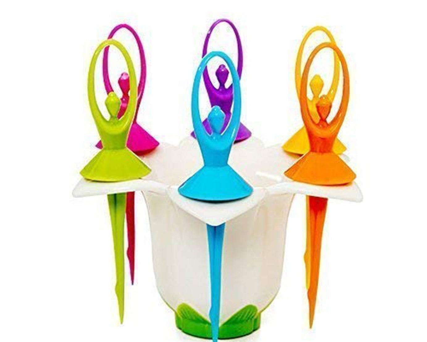 Fruit fork set with a unique dancing doll stand