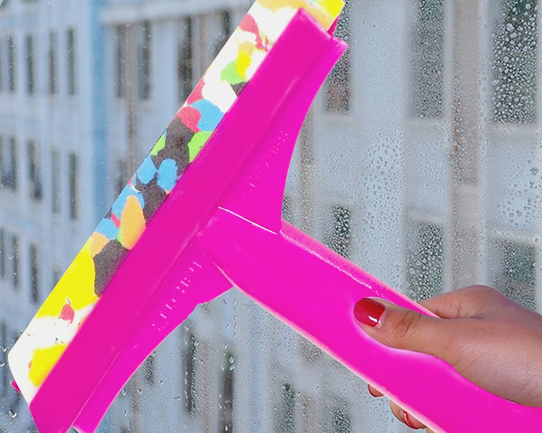 Bathroom floor cleaning wiper with foam plastic handle, durable design.
