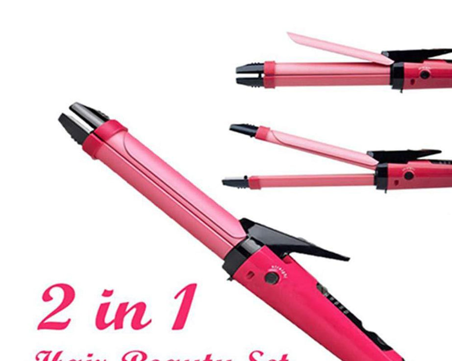 Hair straightener and curler, 2-in-1 device.