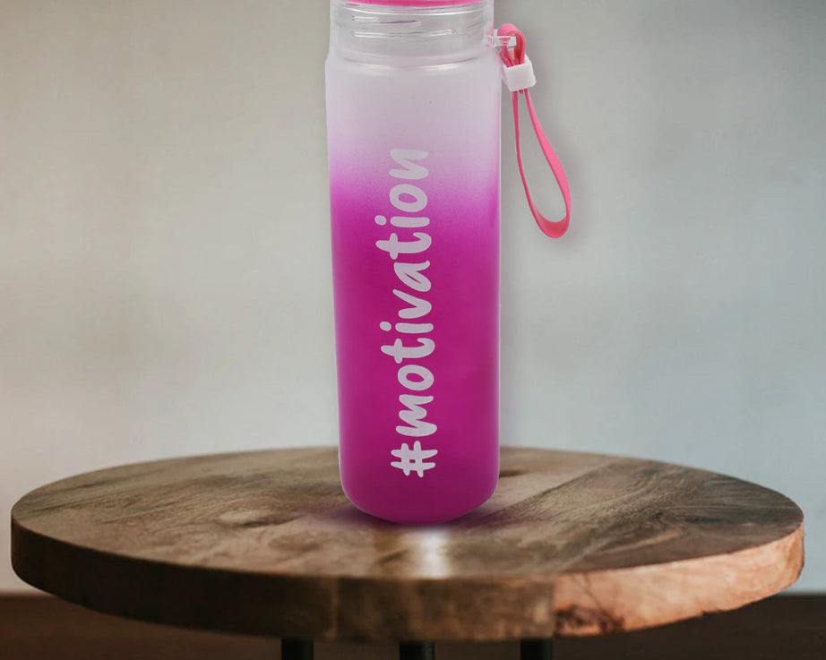 Motivational Glass Water Bottle Colorful potable Water Glass Bottle With Rubber Band, Daily Intake Hourly Water Bottle to Ensure You Drink Enough Water Throughout The Day Reusable Cycling Gym, Workout Fitness Bottle (350 ML)