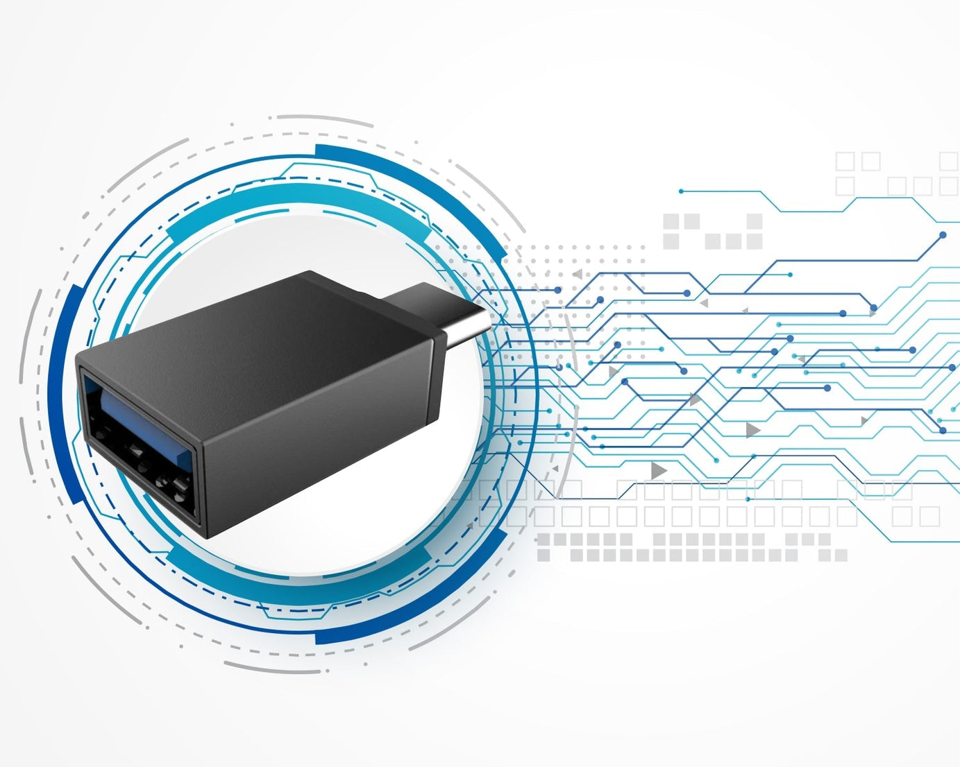 Type-C OTG adapter for connecting peripherals.