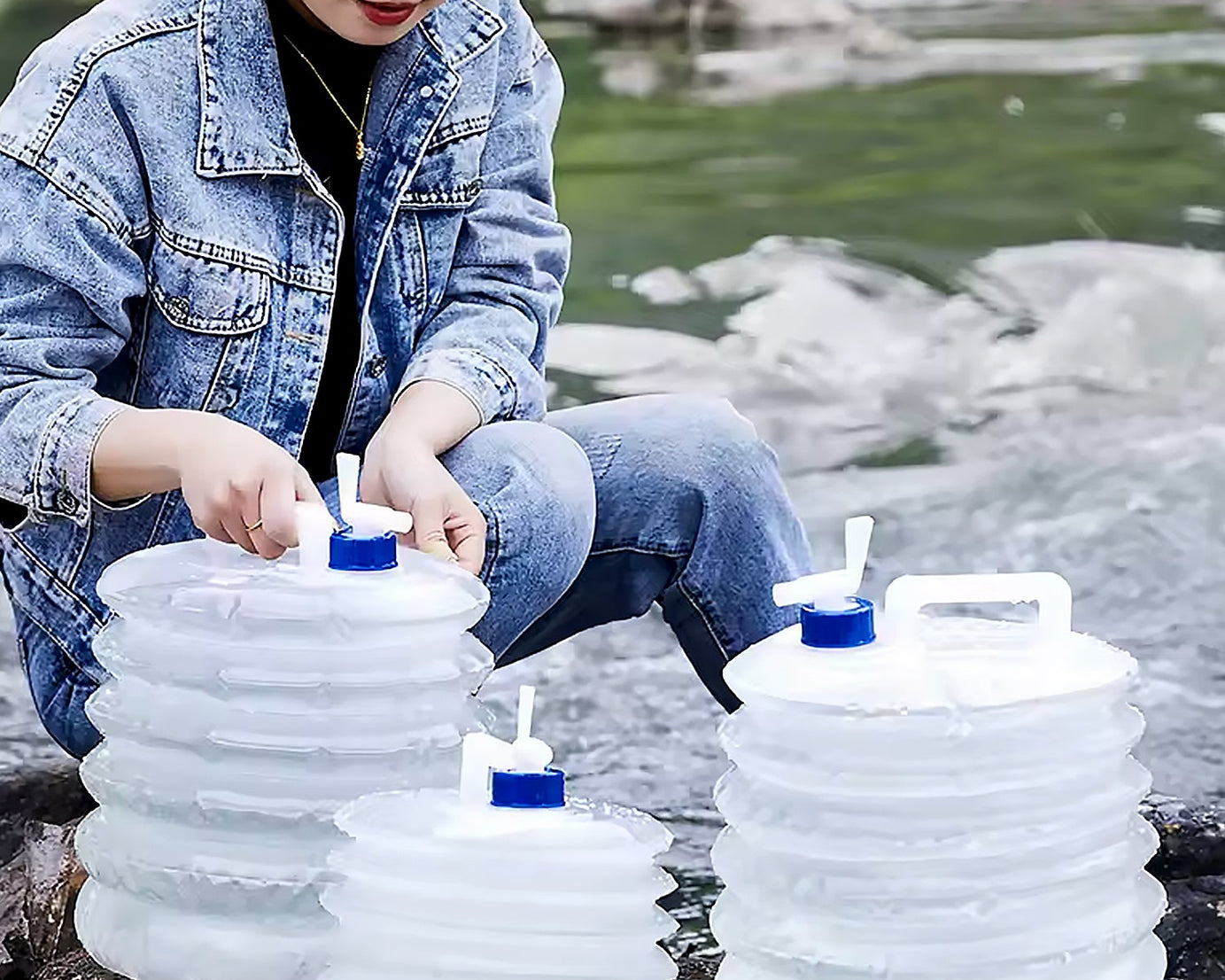 Outdoor Camping Collapsible Portable Water Container with Carry Handle Tap Valve Large Food Grade