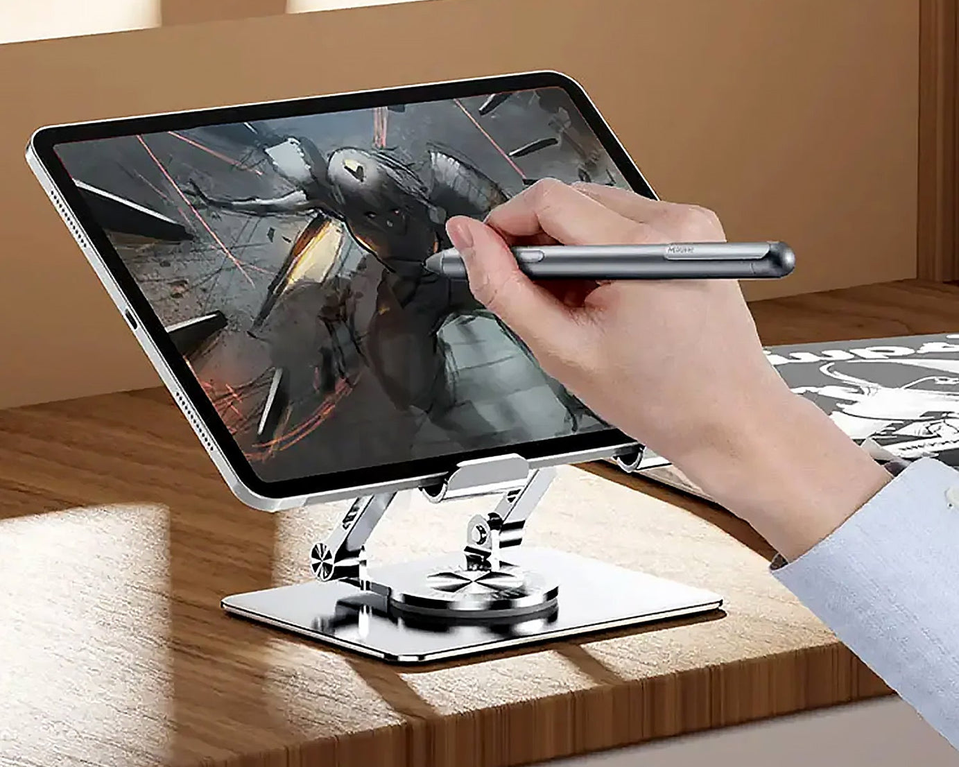 Aluminum Alloy 360°Rotating Bracket, Adjustable Tablet Stand, Portable Foldable Ergonomic Tablet Support