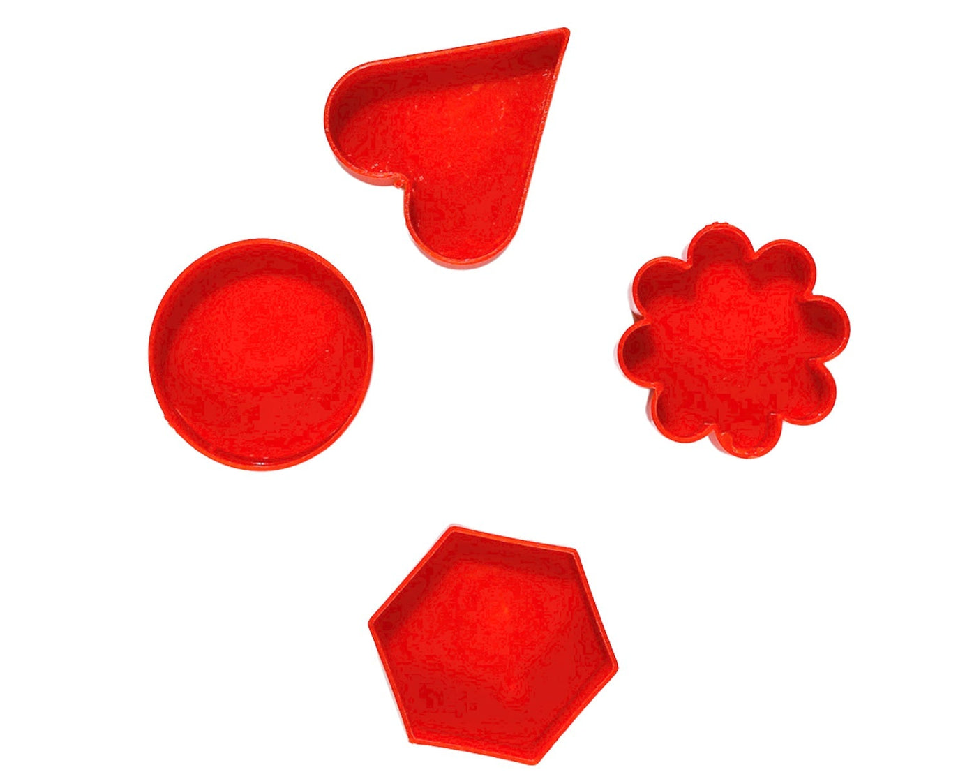 Cookie cutter set, 4 designs: heart, round, star, flower.