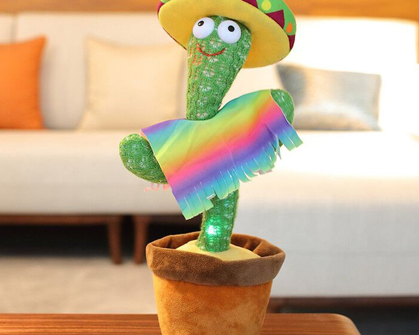 Dancing cactus toy with LED lights and music feature