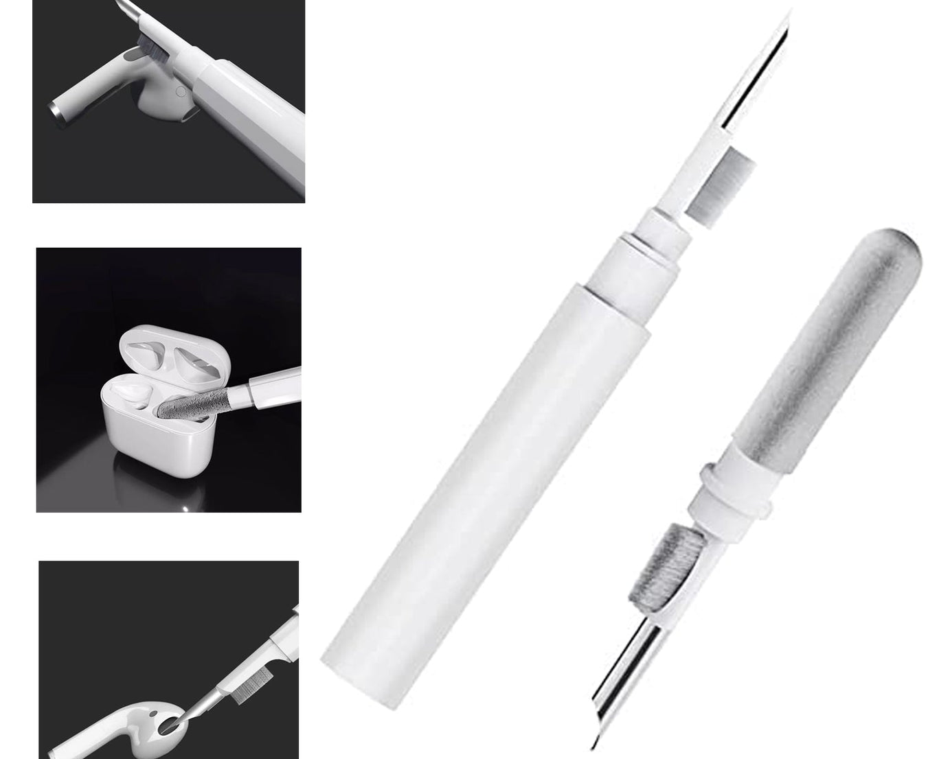 3 In 1 Earbuds Cleaning Pen For Cleaning Of Ear Buds And Ear Phones Easily Without Having Any Damage.