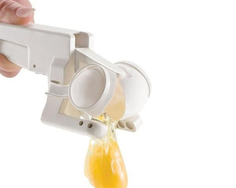 Plastic egg cracker with separator, handheld.
