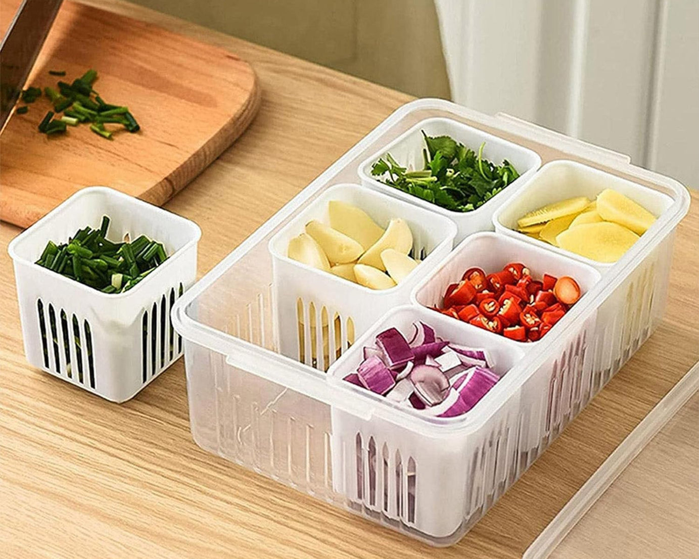 Fridge Storage Boxes Freezer Storage Containers, Container for Kitchen Storage Set, Storage in Kitchen, Vegetable Storage, Draining Crisper Refrigerator Food Box (1 Pc)