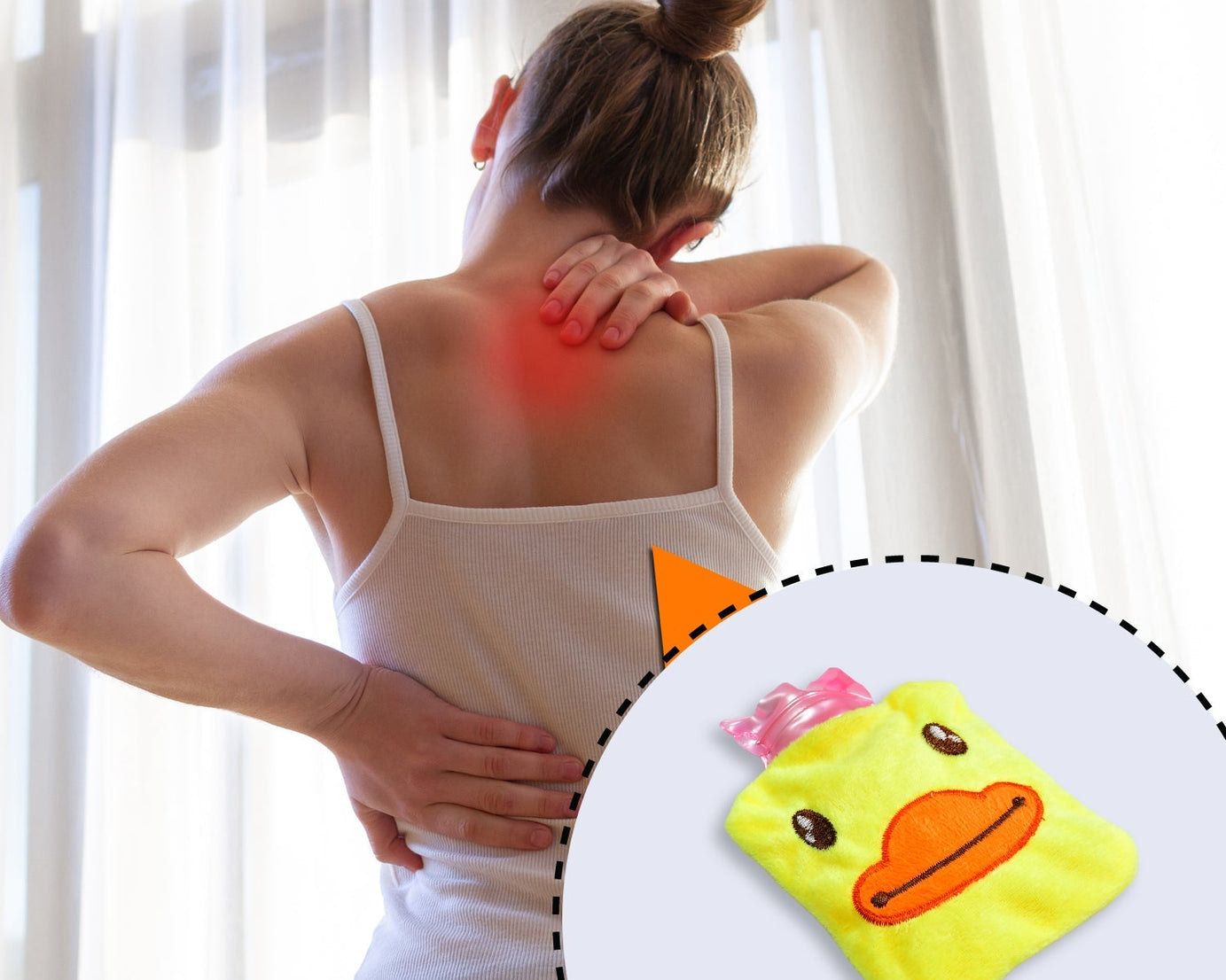 Yellow duck hot water bag with cover for hands, feet warming, and cramps