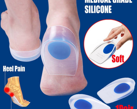 Soft silicone heel cups to alleviate ankle and heel discomfort.