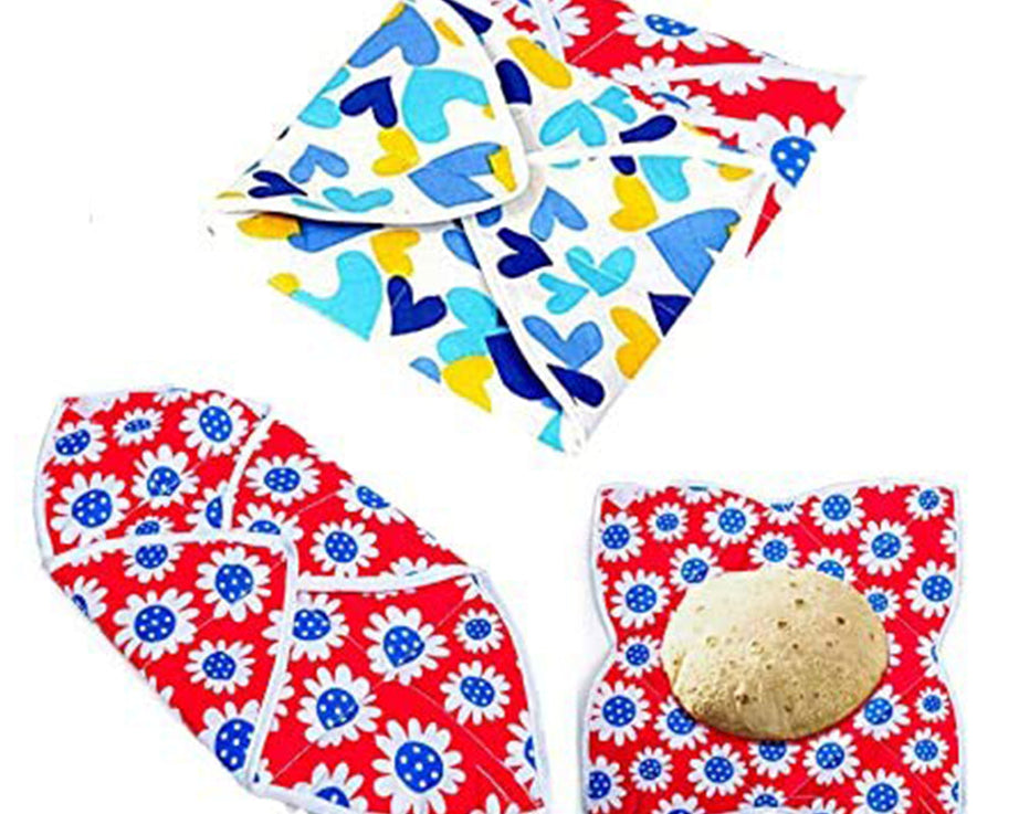 Hygienic square cover with colorful design for chapatis.
