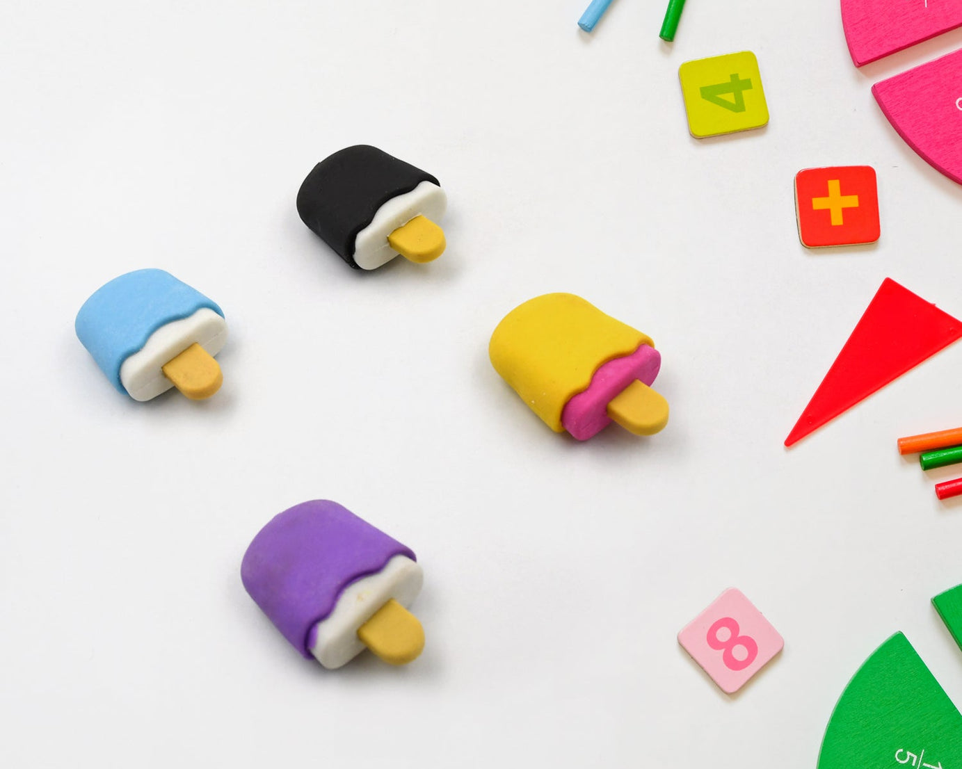 Cone / Donut / Lolipop / Ice cream / Eraser for Girls & Boys / Eraser for School B'Day Return Gift Party Doughnut Lollipop Ice Cream Theme Shape Erasers Pencils Set for Kids Educational Stationary kit, School Supplies (1 Set 4 Pc)
