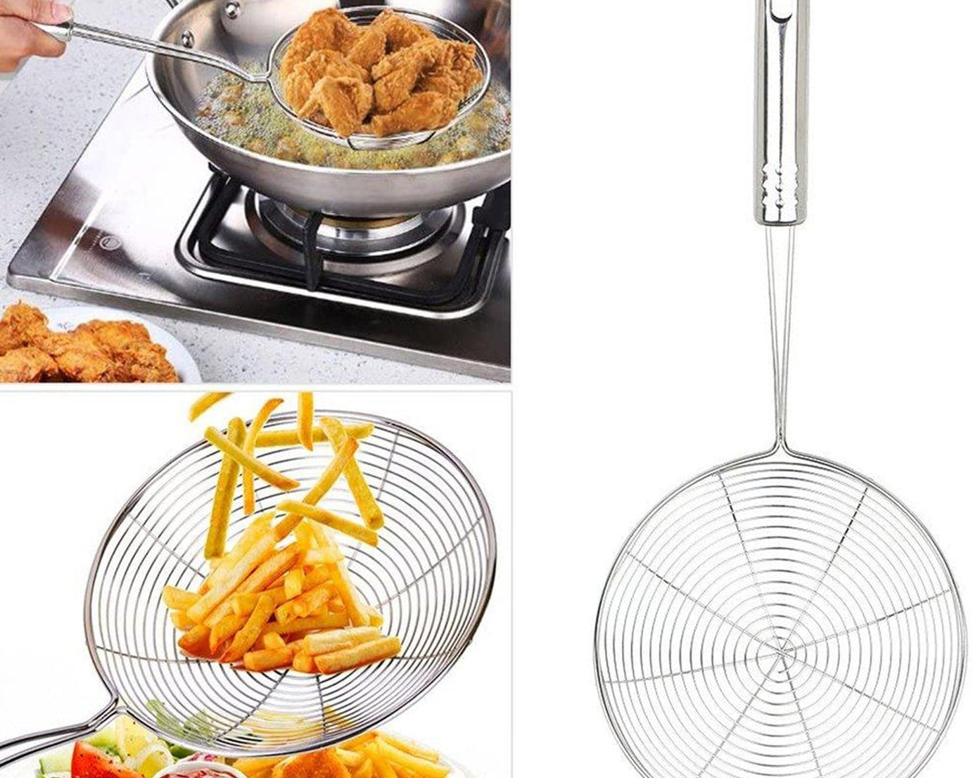 Large oil strainer for frying food with fine mesh