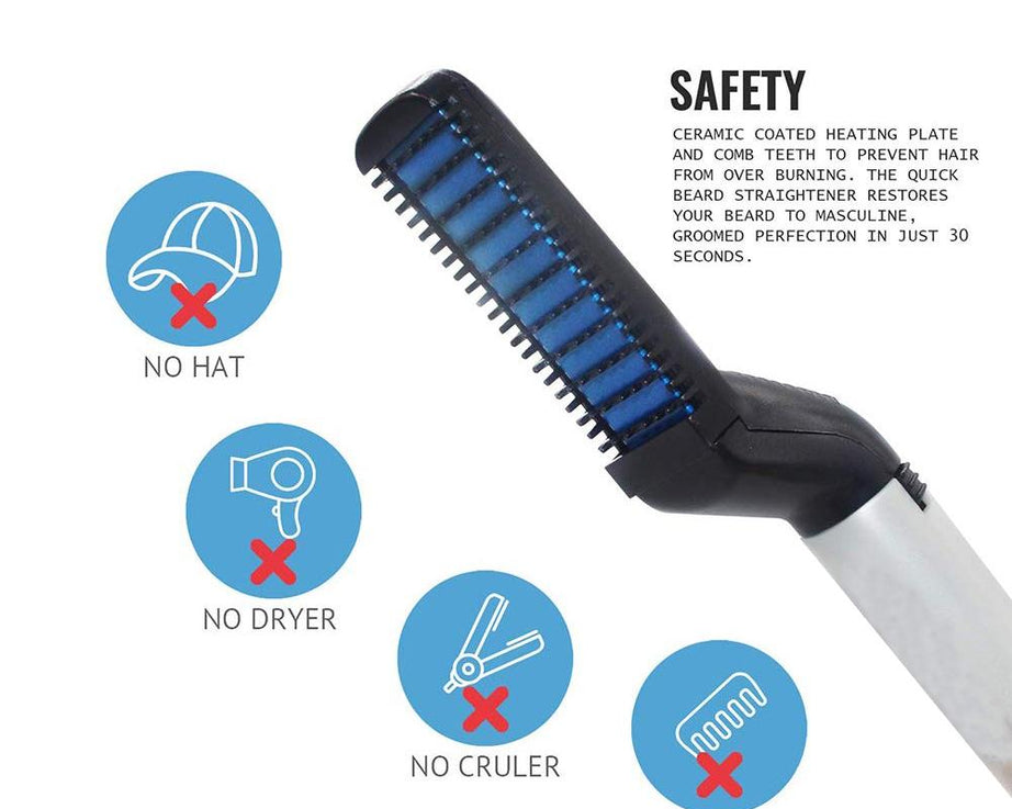 Beard and hair styling comb with straightener.