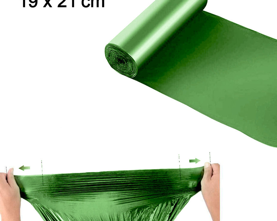 Biodegradable green garbage bags for small waste disposal (19" x 21").