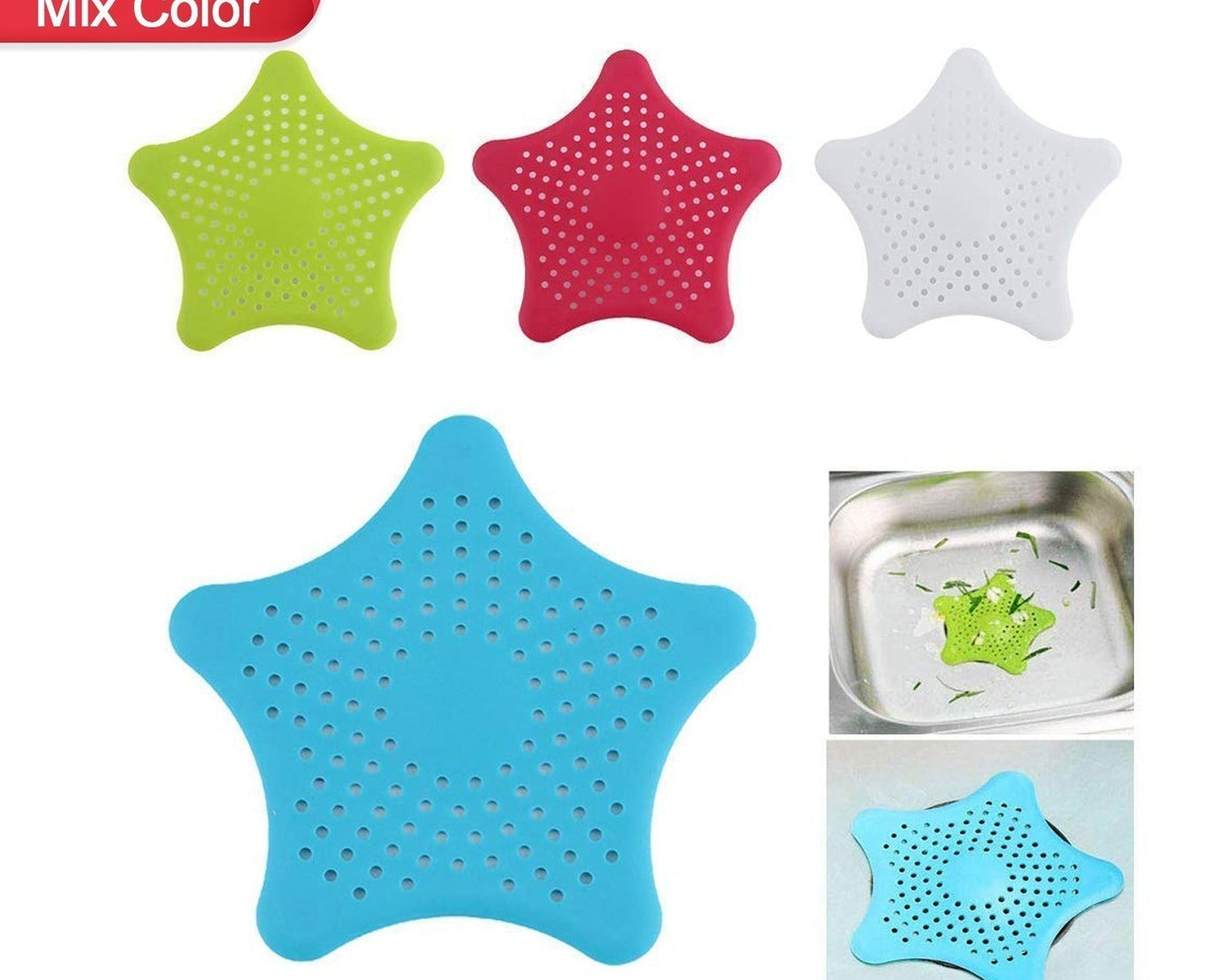 0830 Star Shape Suction Cup Kitchen Bathroom Sink Drain Strainer Hair Stopper Filter, Star Shaped Sink Filter Bathroom Hair Catcher, Drain Strainers Cover Trap Basin(Mix Color 1 Pc)