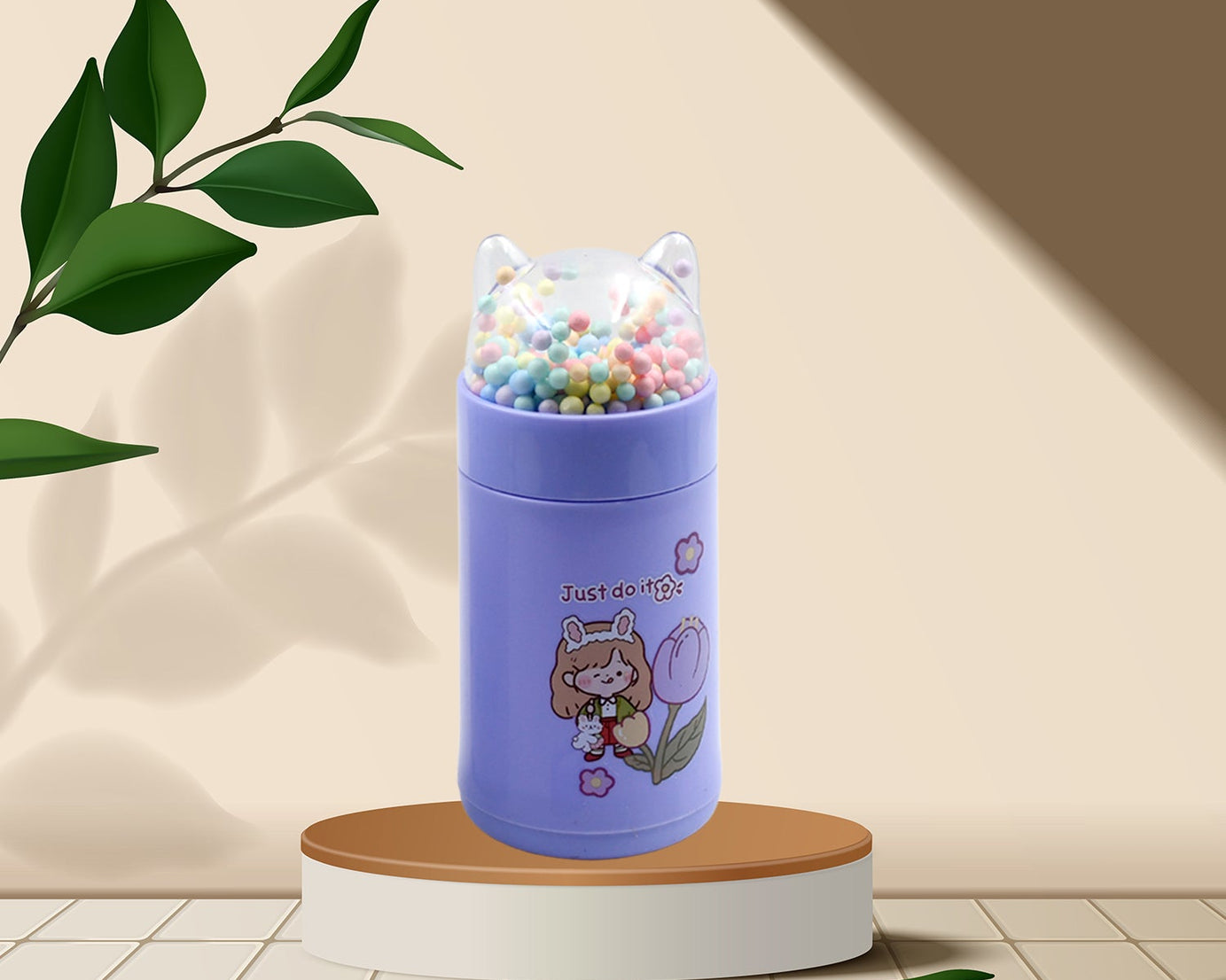 Girl Glass Water Bottle for School with Kid Sparkle Strap Cat Lid Sequins Glitter Glass Cup Birthday Gift Children 350ml (MOQ :- 75 pc)