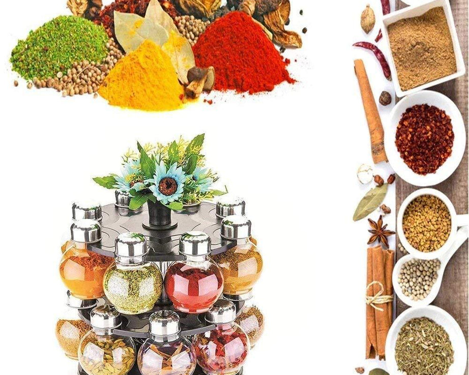 Revolving spice rack with multiple jars
