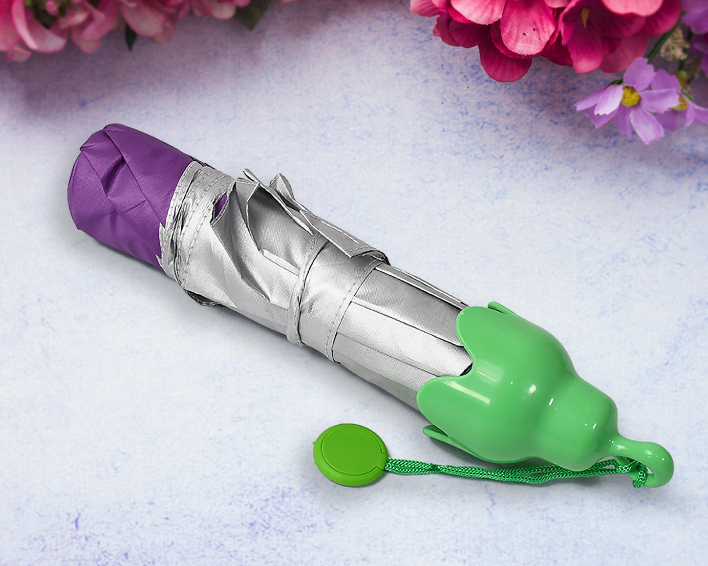 Vegetable shaped Folding Umbrella, Plastic Case Creative Fashion Folding Mini Sun Shade Rain Umbrella, Unique Umbrella, Sun & UV Protection, Cute Design (1 Pc)