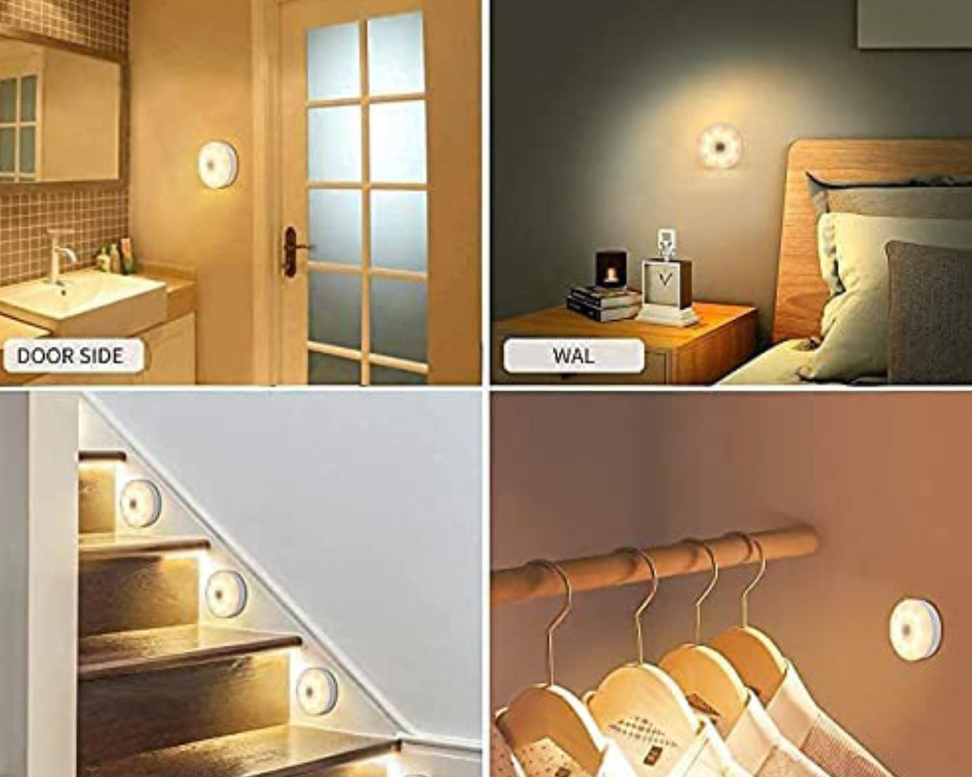 Round LED light with motion sensor, 8 LEDs, for automatic lighting.