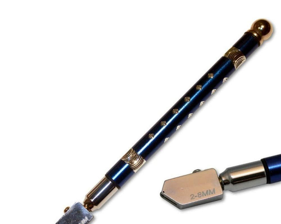 Close-up of pencil style glass cutter.