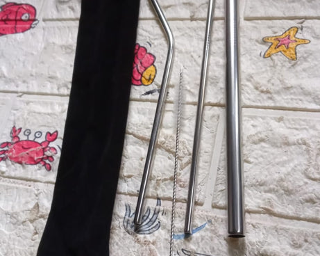 Reusable Stainless Steel Straws with Travel Case Cleaning Brush Eco Friendly Extra Long Metal Straws Drinking Set of 4 (2 Straight straws, 1 Bent straws, 1 Brush)