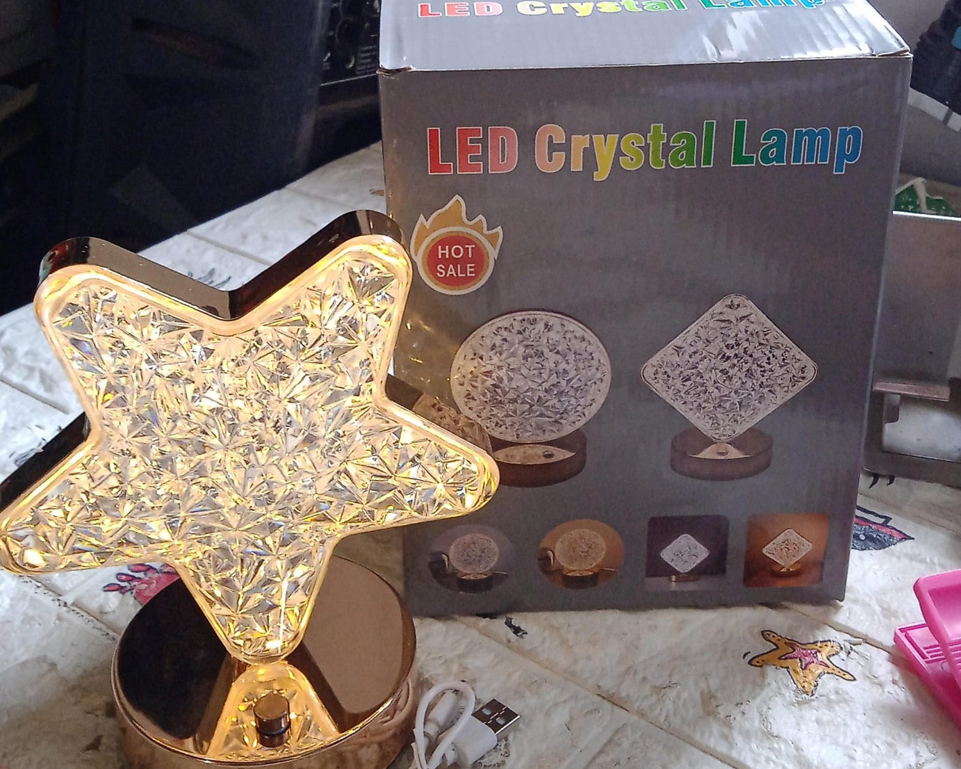 Star Shape Crystal Diamond Lamp Cordless Luxury Lamp with USB Rechargeable, 3-Way Dimmable & Touch Control Decorative Nightstand Lamp for Bedroom, Living Room, Party, Restaurant Decor (1 Pc )