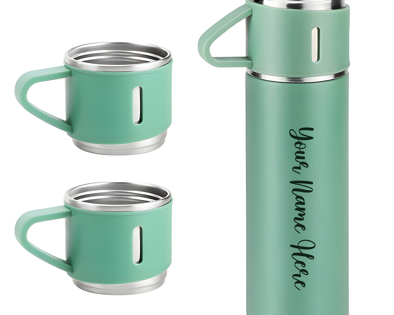Customized/Personalized Stainless Steel Water Bottle Vacuum Flask Set With 3 Steel Cups Combo | Gifting Custom Name Water Bottle | Gifts for boyfriend/Girlfriend/Employee | 500ML |