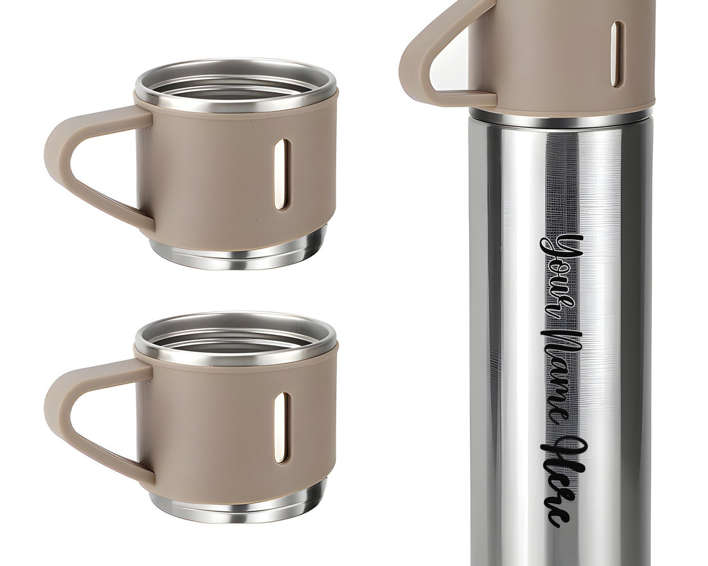 Customized/Personalized Stainless Steel Water Bottle Vacuum Flask Set With 3 Steel Cups Combo | Gifting Custom Name Water Bottle | Gifts for boyfriend/Girlfriend/Employee | 500ML |