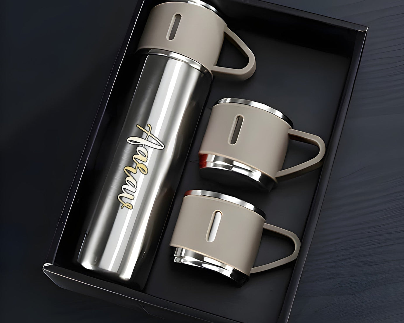 Customized/Personalized Stainless Steel Water Bottle Vacuum Flask Set With 3 Steel Cups Combo | Gifting Custom Name Water Bottle | Gifts for boyfriend/Girlfriend/Employee | 500ML |